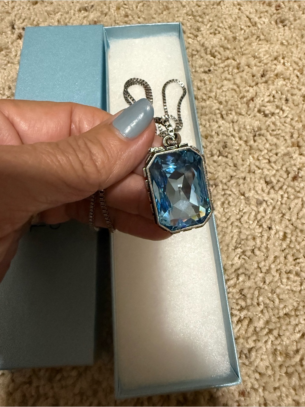 Touchstone Crystal Swarovski Blue Octagon Pendant Necklace - Picture 2 of 3